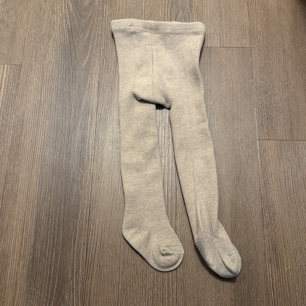 NWOT BABY GIRL BEIGE RIBBED THICK TIGHTS
